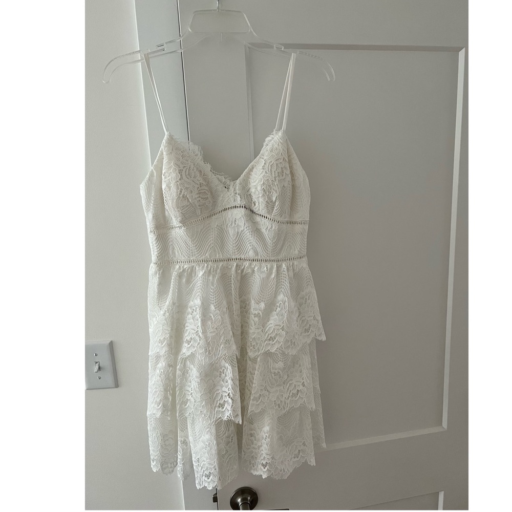 White Lace Tiered Mini Dress